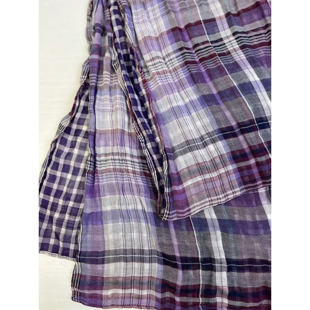 Purple Black Plaid Scarf 2 Sided Casual79